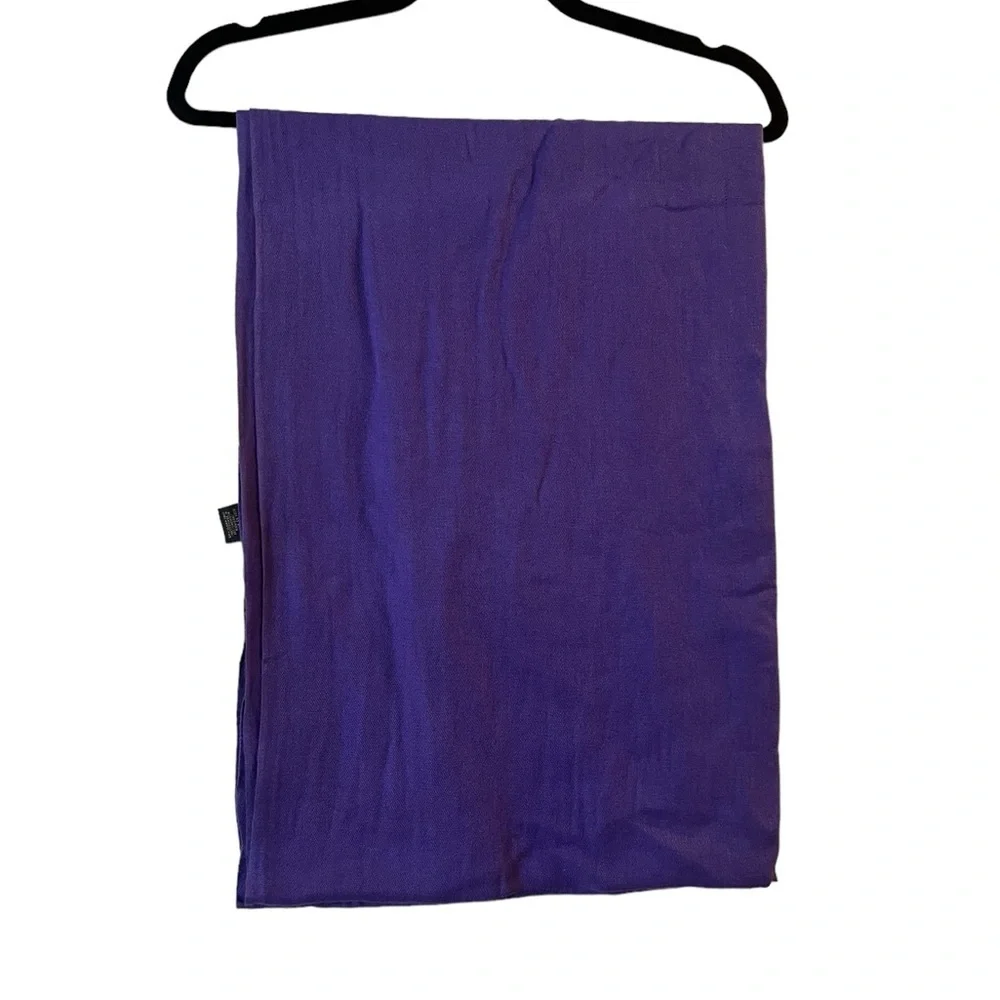 Frangi large 50/50 silk & wool solid purple scarf / wrap with fringe
